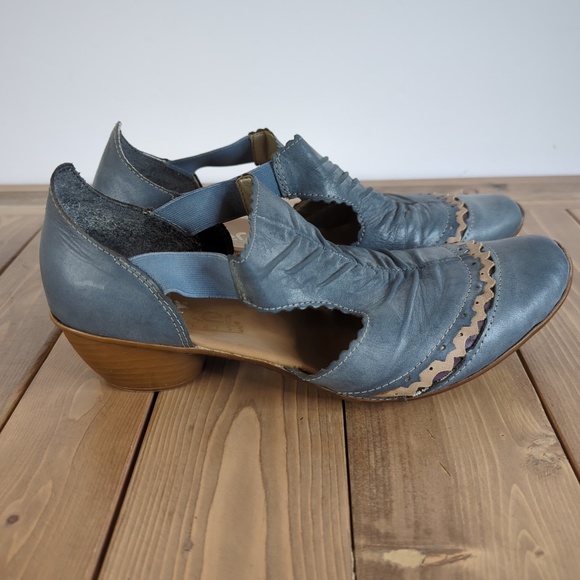 Rieker Blue Leather Heels Shoes Sandals - Picture 2 of 12